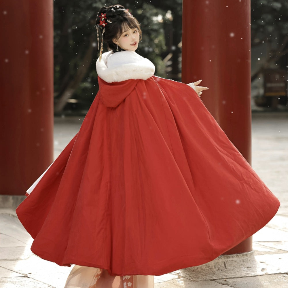 Chinese Clothing Women's Traditional Thicken Velvet Cloak Hanfu Autumn Winter