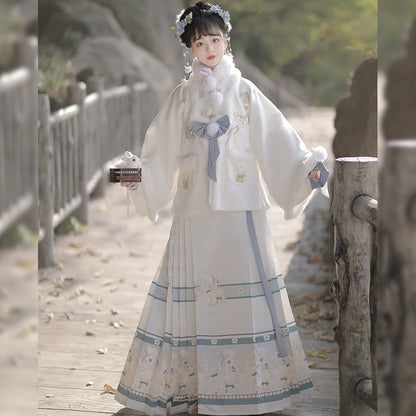 Ming Dynasty Mamian Clothing Youleyuan 游乐园 Women's Chinese Traditional Thicken Velvet Hanfu Autumn Winter