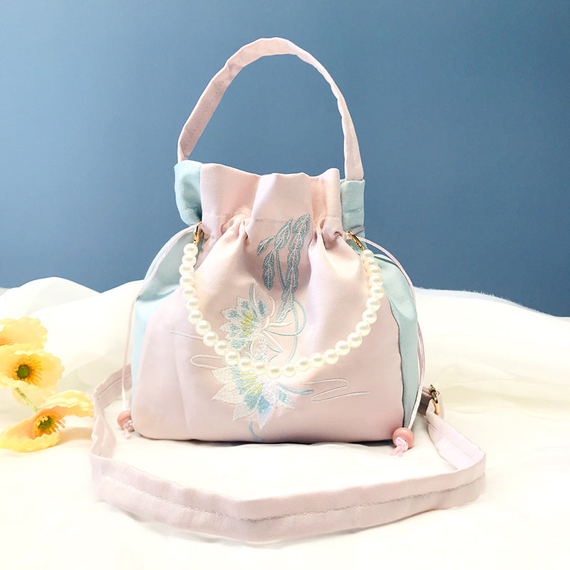 Chinese Style Drawstring Handbag Pearl Embroidery Bags Nang 囊