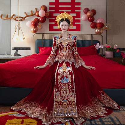Women's Chinese Wedding Clothing Long Sleeves Qiong 琼 Attire