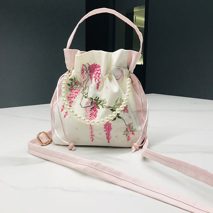 Chinese Style Drawstring Handbag Pearl Embroidery Bags Nang 囊