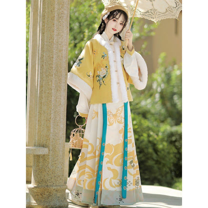 New Chinese Style Clothing Jinseliunian 锦瑟流年 Women's Modern Hanfu Ming Dynasty Thicken Velvet  Autumn Winter