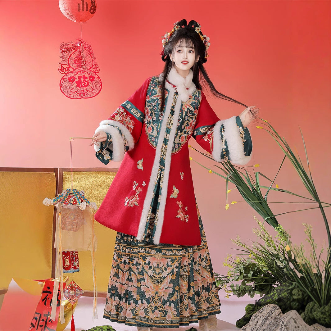 Ming Dynasty Dress Women's Mamian Skirt Songdie 颂蝶 Thicken Chinese Style Lunar New Year Clothes Winter