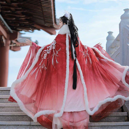 Weijin Dynasty Clothing Meiyingchunxue 梅映春雪 Women's Chinese Traditional Thicken Velvet Hanfu Autumn Winter