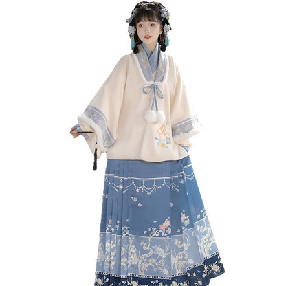 Ming Dynasty Clothing Ruyihaitang 如意海棠 Women's Chinese Traditional Thicken Velvet Hanfu Autumn Winter