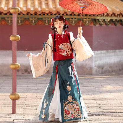 Ming Dynasty Mamian Clothing Chenlong 辰龙 Women's Chinese Traditional Thicken Velvet Lunar New Year Hanfu Autumn Winter
