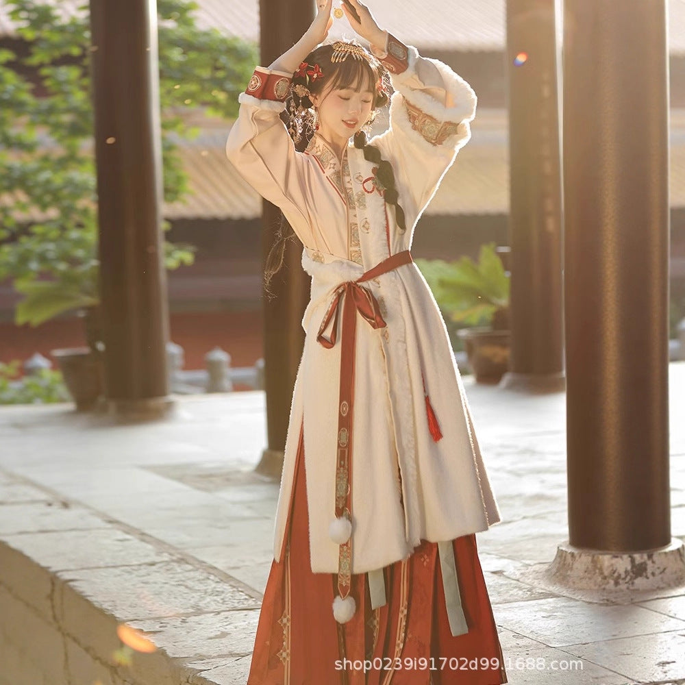 SONG Dynasty Clothing Qiongfa ng 琼芳 Women's Chinese Traditional Thicken Velvet Hanfu Autumn Winter