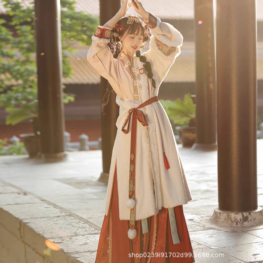 SONG Dynasty Clothing Qiongfa ng 琼芳 Women's Chinese Traditional Thicken Velvet Hanfu Autumn Winter