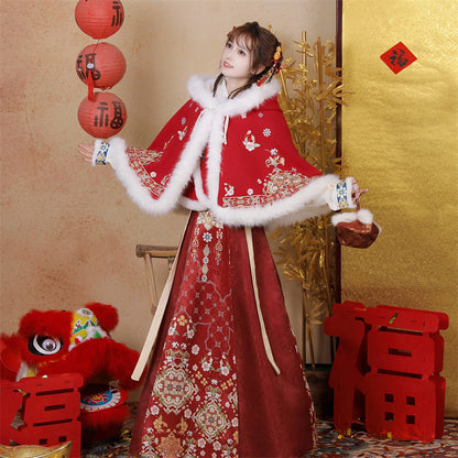 Chinese Lunar New Year Clothing Xiranchunshao禧染春梢 Women's  Traditional Thicken Velvet Hanfu Autumn Winter