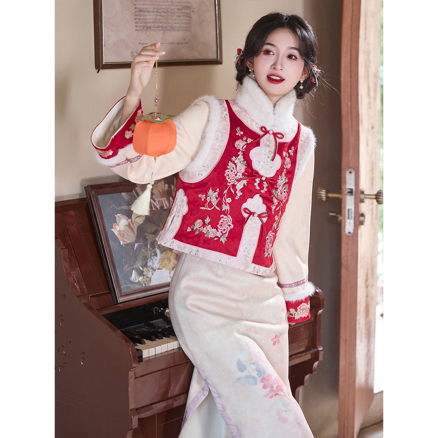 Women's Qipao Huaiqianshu 花千树 Asian Dress Chinese Thicken Modern Hanfu Clothing Velvet Cheongsam Winter Autumn