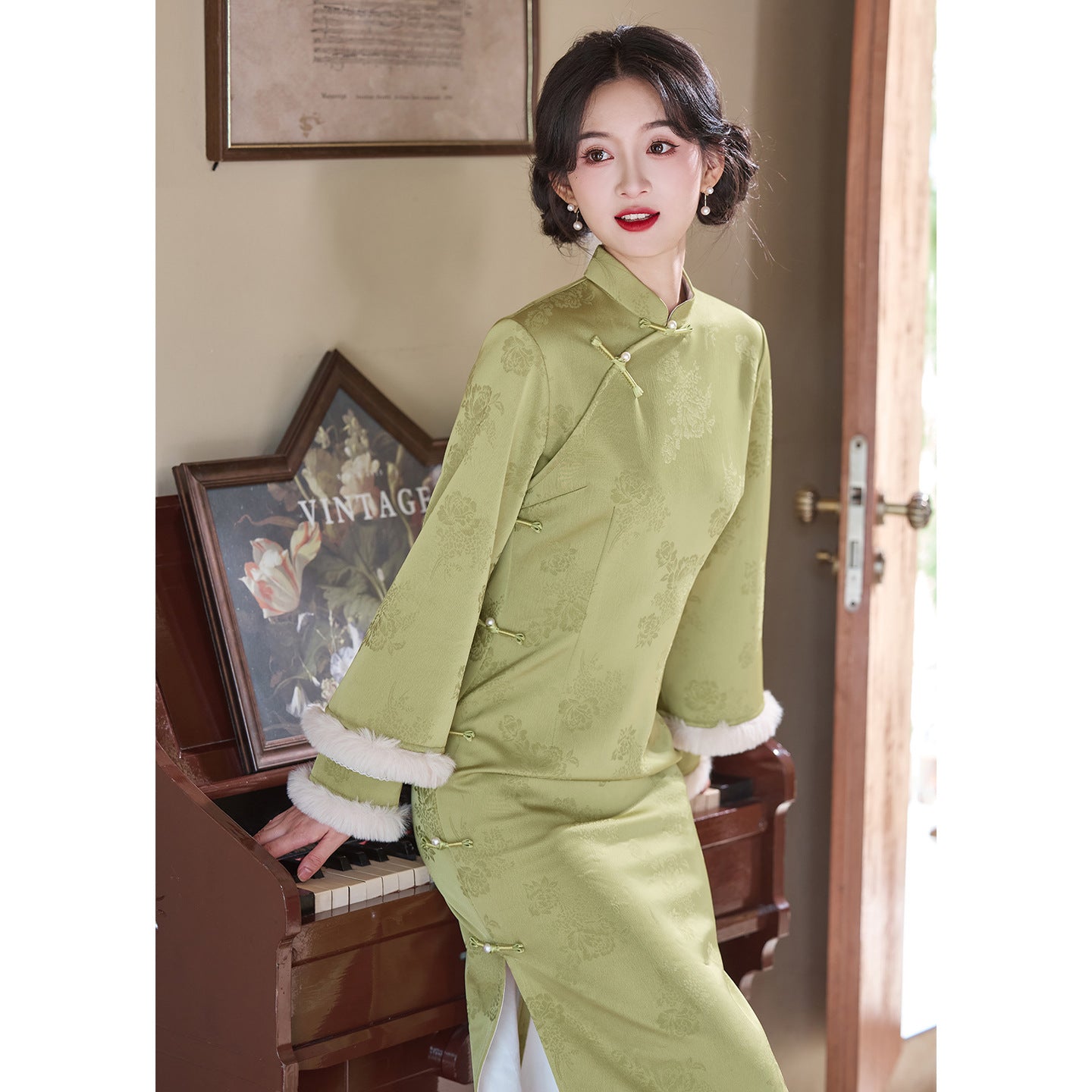 Women's Qipao Youqing 犹青 Asian Dress Chinese Thicken Modern Hanfu Clothing Velvet Cheongsam Winter Autumn