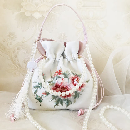 Chinese Style Drawstring Handbag Pearl Embroidery Bags Nang 囊