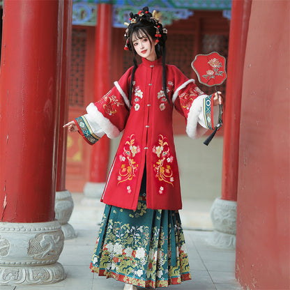Ming Dynasty Clothing Yunjinyingcai 云锦映彩 Women's Chinese Traditional Thicken Velvet Hanfu Autumn Winter