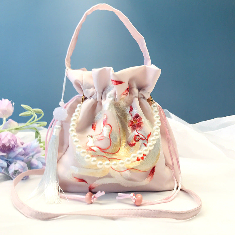 Chinese Style Drawstring Handbag Pearl Embroidery Bags Nang 囊