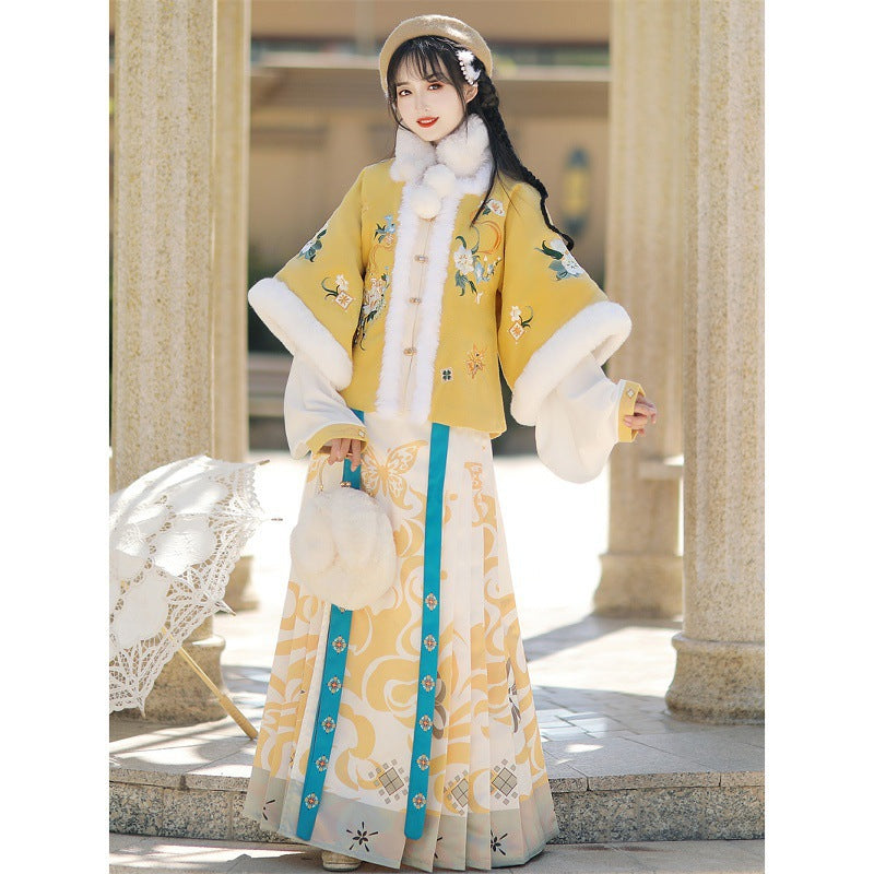 New Chinese Style Clothing Jinseliunian 锦瑟流年 Women's Modern Hanfu Ming Dynasty Thicken Velvet  Autumn Winter