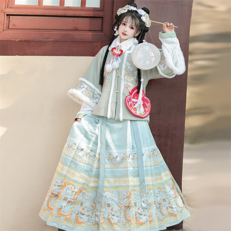 Ming Dynasty Dress Women's Mamian Skirt Rabbit 兔 Chinese Style Lunar New Year Clothes Winter