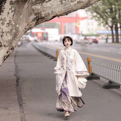 New Chinese Style Clothing Dongrihuarong 冬日花容 Women's Modern Hanfu Qing Dynasty Thicken Velvet  Autumn Winter