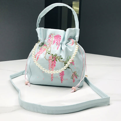 Chinese Style Drawstring Handbag Pearl Embroidery Bags Nang 囊