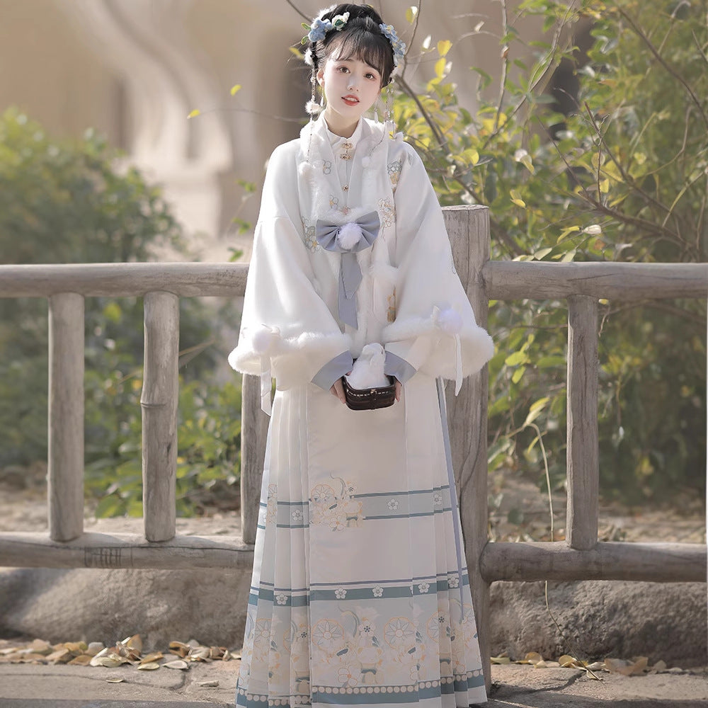 Ming Dynasty Mamian Clothing Youleyuan 游乐园 Women's Chinese Traditional Thicken Velvet Hanfu Autumn Winter