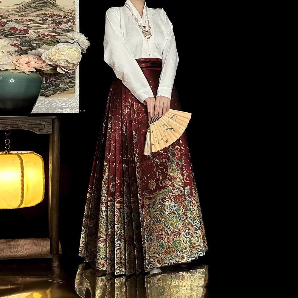 Ming Dynasty Dress Women's High Grade Fabrics Mamian Skirt Longhuang 龙煌 Hanfu Clothing Spring Summer Autumn