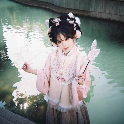 Ming Dynasty Clothing Qiao 俏 Women's Chinese Traditional Thicken Velvet Hanfu Autumn Winter