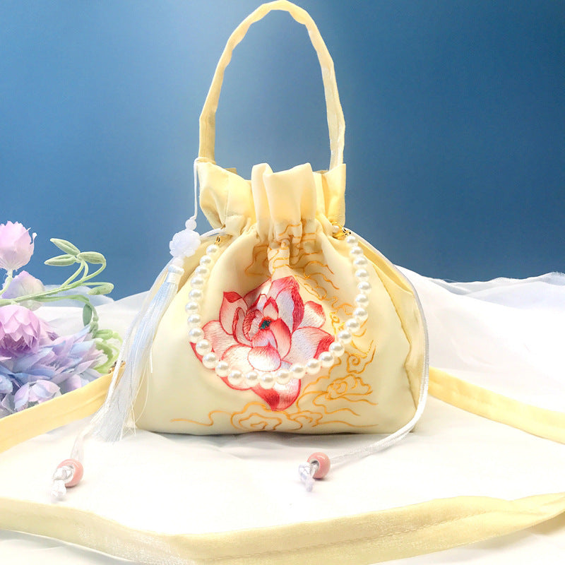 Chinese Style Drawstring Handbag Pearl Embroidery Bags Nang 囊