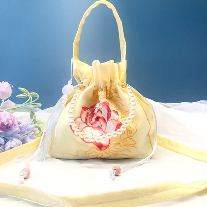 Chinese Style Drawstring Handbag Pearl Embroidery Bags Nang 囊