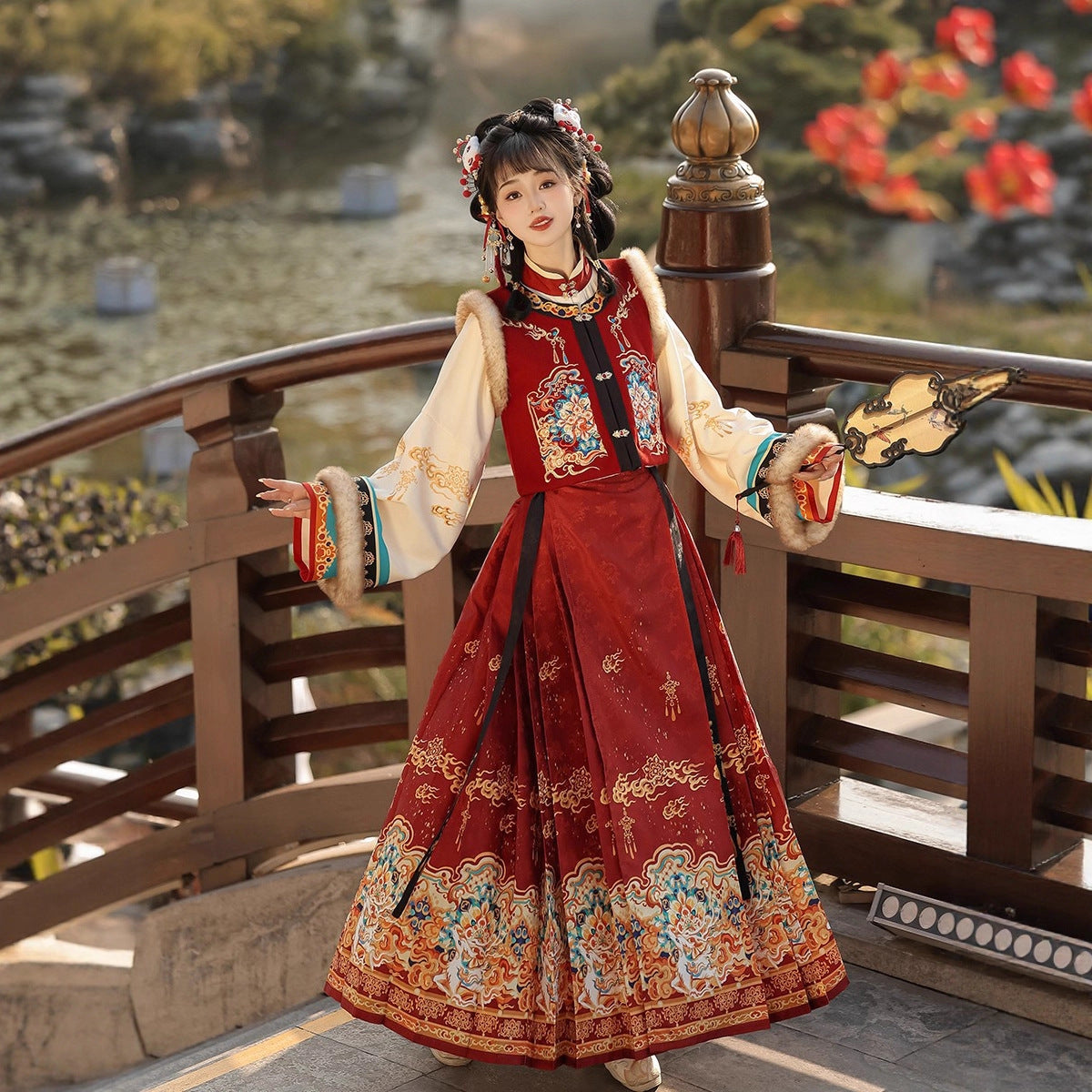 Ming Dynasty Dress Women's Mamian Skirt Luyu 鹿屿 Thicken Chinese Style Lunar New Year Clothing Winter