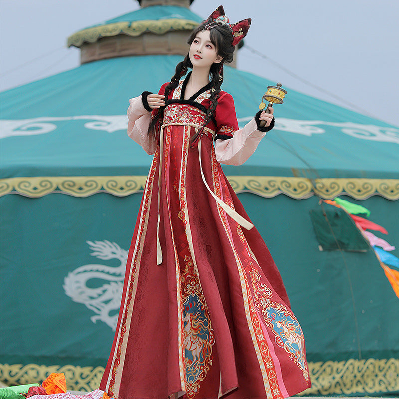 Tang Dynasty Dress Women's Robe Chisui 驰岁 Chinese Style Velvet Lunar New Year Clothing Winter