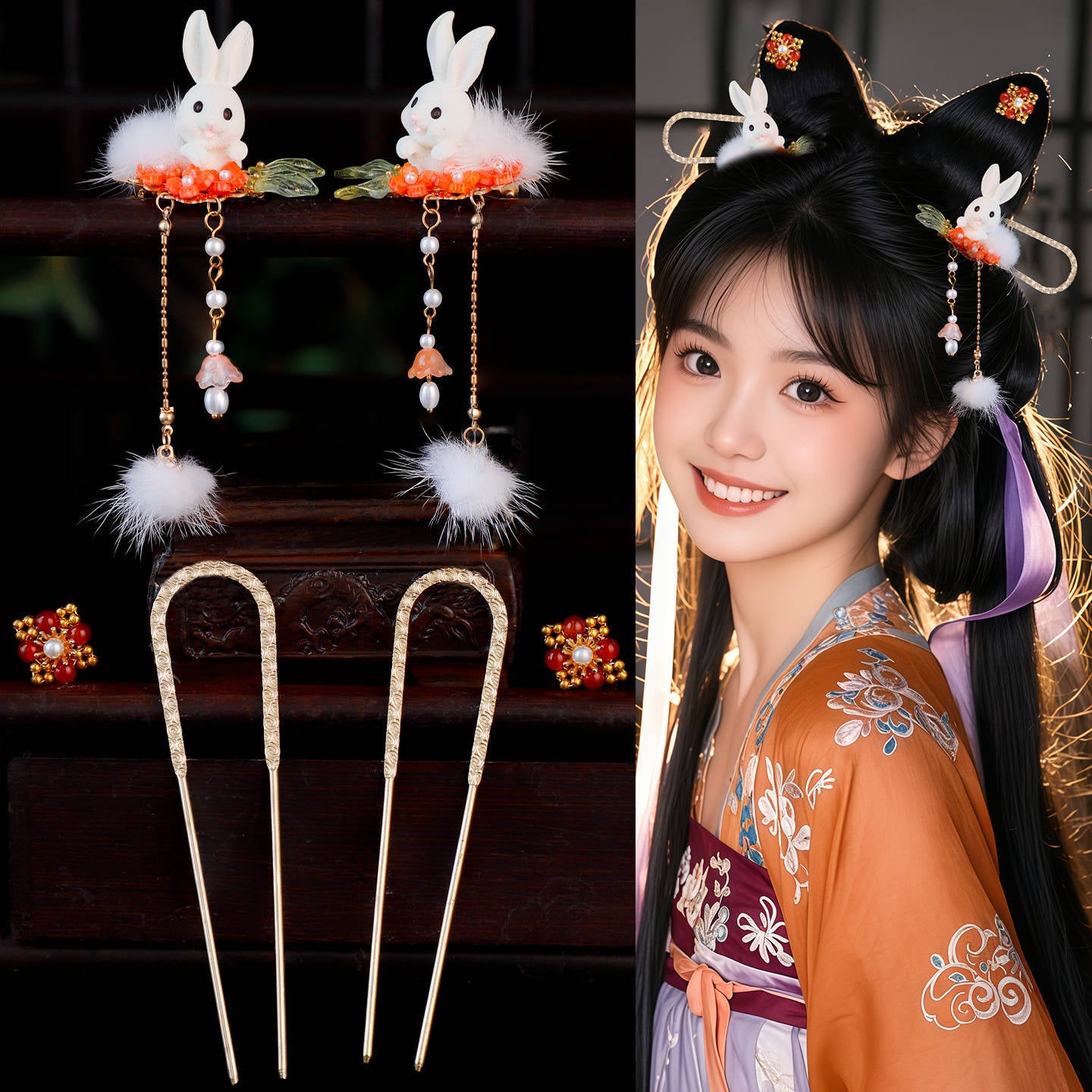 Traditional Chinese Hair jewelry Gongtu 宫兔 Hanfu Historical Headgear