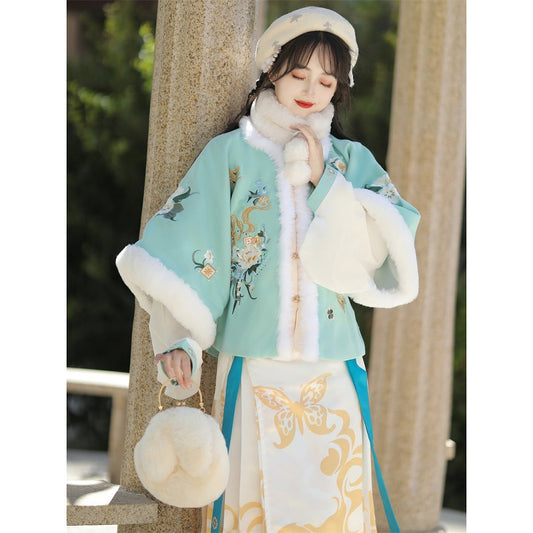 New Chinese Style Clothing Jinseliunian 锦瑟流年 Women's Modern Hanfu Ming Dynasty Thicken Velvet  Autumn Winter