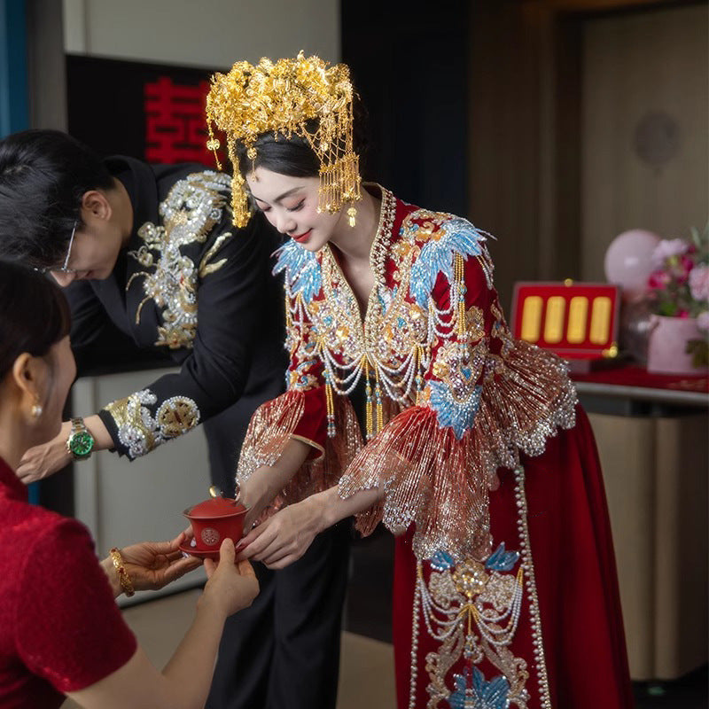 Women's Chinese Wedding Clothing Long Sleeves Qiong 琼 Attire