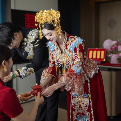 Women's Chinese Wedding Clothing Long Sleeves Qiong 琼 Attire
