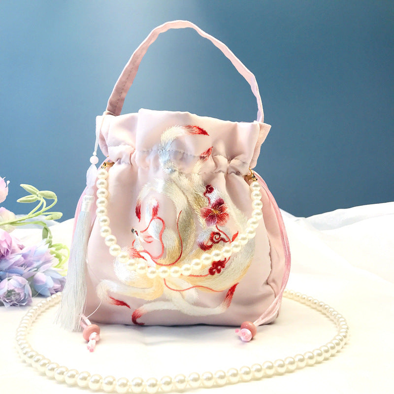 Chinese Style Drawstring Handbag Pearl Embroidery Bags Nang 囊