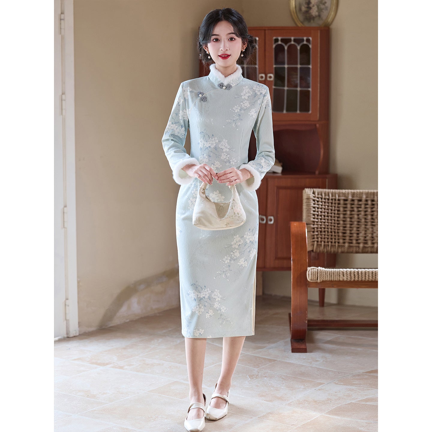 Women's Qipao Xinghua 星华 Asian Thicken Dress Chinese Modern Hanfu Clothing Velvet Cheongsam Winter