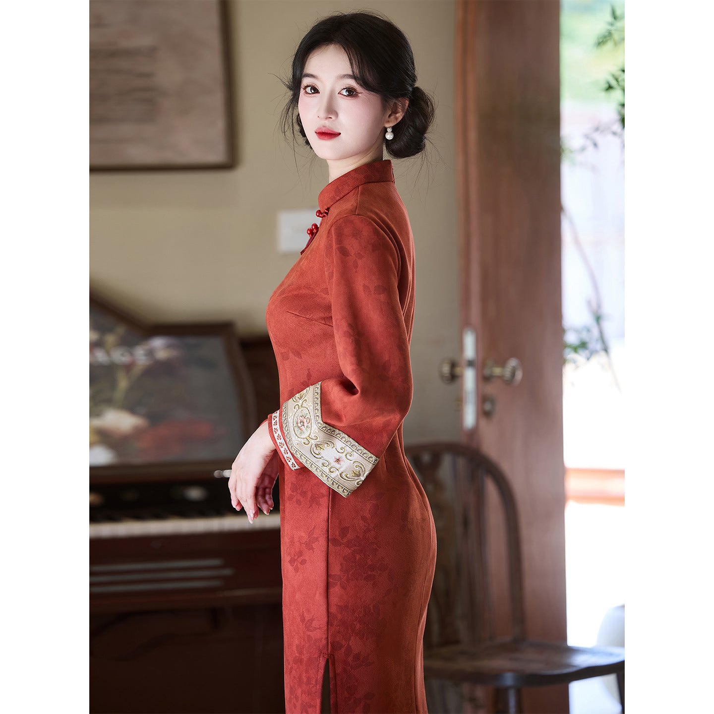 Women's Qipao Hexi 和熙 Asian Dress Chinese Thicken Modern Hanfu Clothing Velvet Cheongsam
