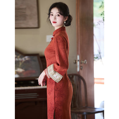 Women's Qipao Hexi 和熙 Asian Dress Chinese Thicken Modern Hanfu Clothing Velvet Cheongsam