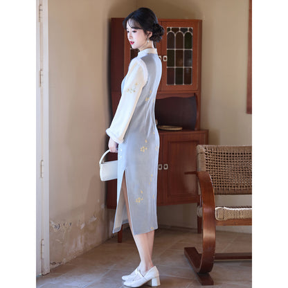 Women's Qipao Xiaohuanghua 小黄花 Asian Thicken Dress Chinese Modern Hanfu Clothing Velvet Cheongsam Winter
