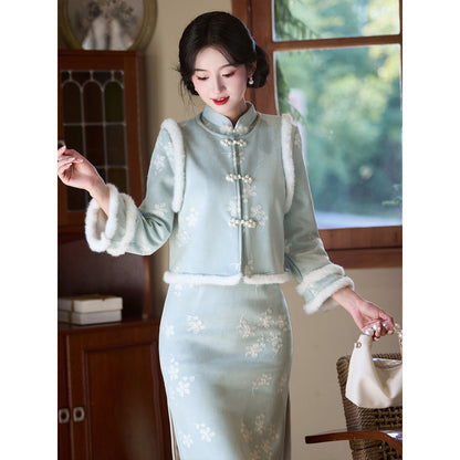 Women's Qipao Qingfeng 清风 Asian Dress Chinese Thicken Modern Hanfu Clothing Velvet Cheongsam Winter Autumn