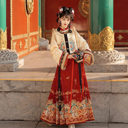 Ming Dynasty Dress Women's Mamian Skirt Luyu 鹿屿 Thicken Chinese Style Lunar New Year Clothing Winter