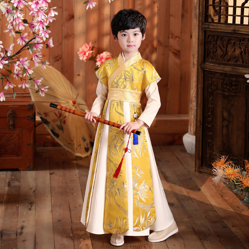 Children's Hanfu Huangzhu 黄竹 Chinese Traditional Scholar Clothing Suit Spring Autumn