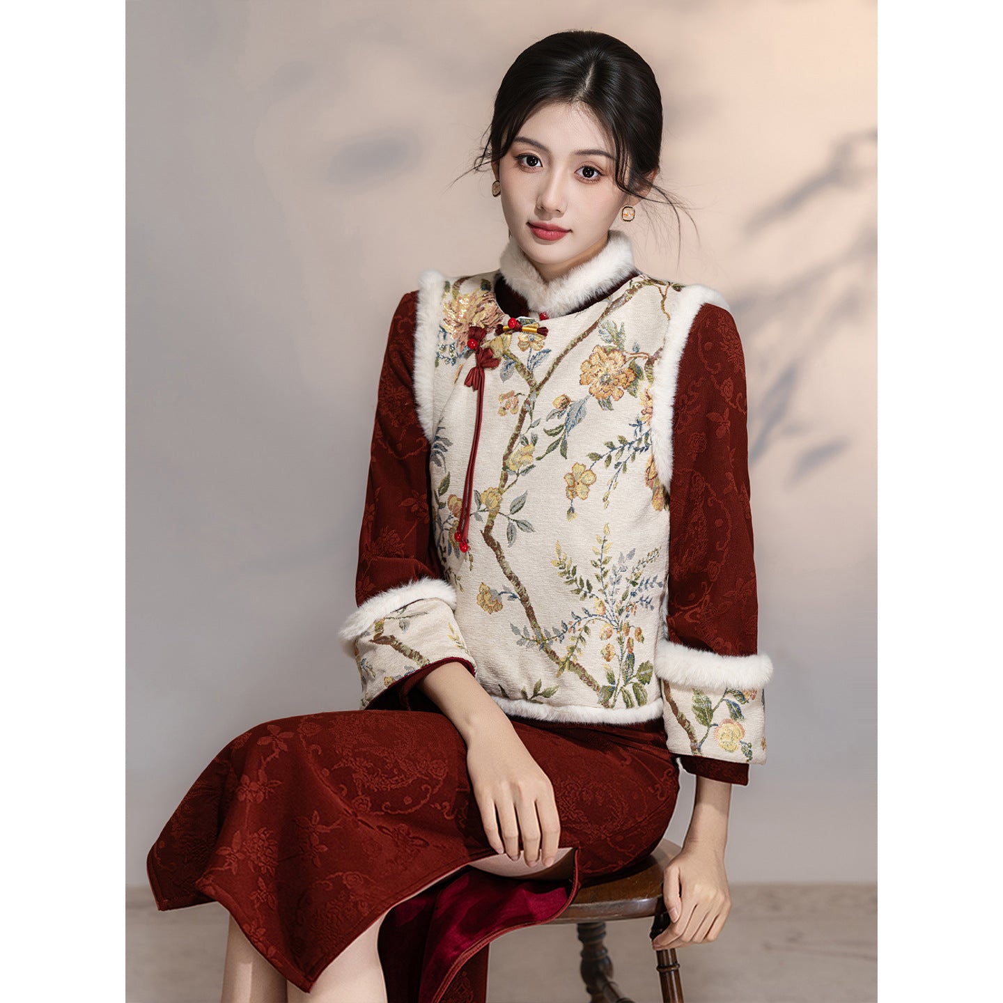 Women's Qipao Wenguiqi 问归期 Asian Thicken Dress Chinese Modern Hanfu Clothing Velvet Cheongsam Winter