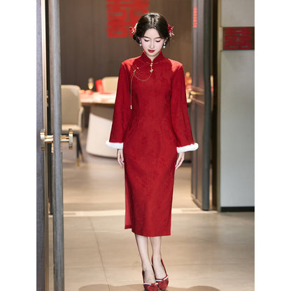 Wedding Qipao Chinese Clothes Hongyan 红颜 Women's Modern Gown Tea Ceremony Dress Hanfu Cheongsam