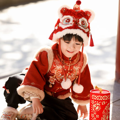 Children's Traditional boy's Clothing Duofu 多福 Chinese Kid's Lunar New Year Velvet Hanfu Suit