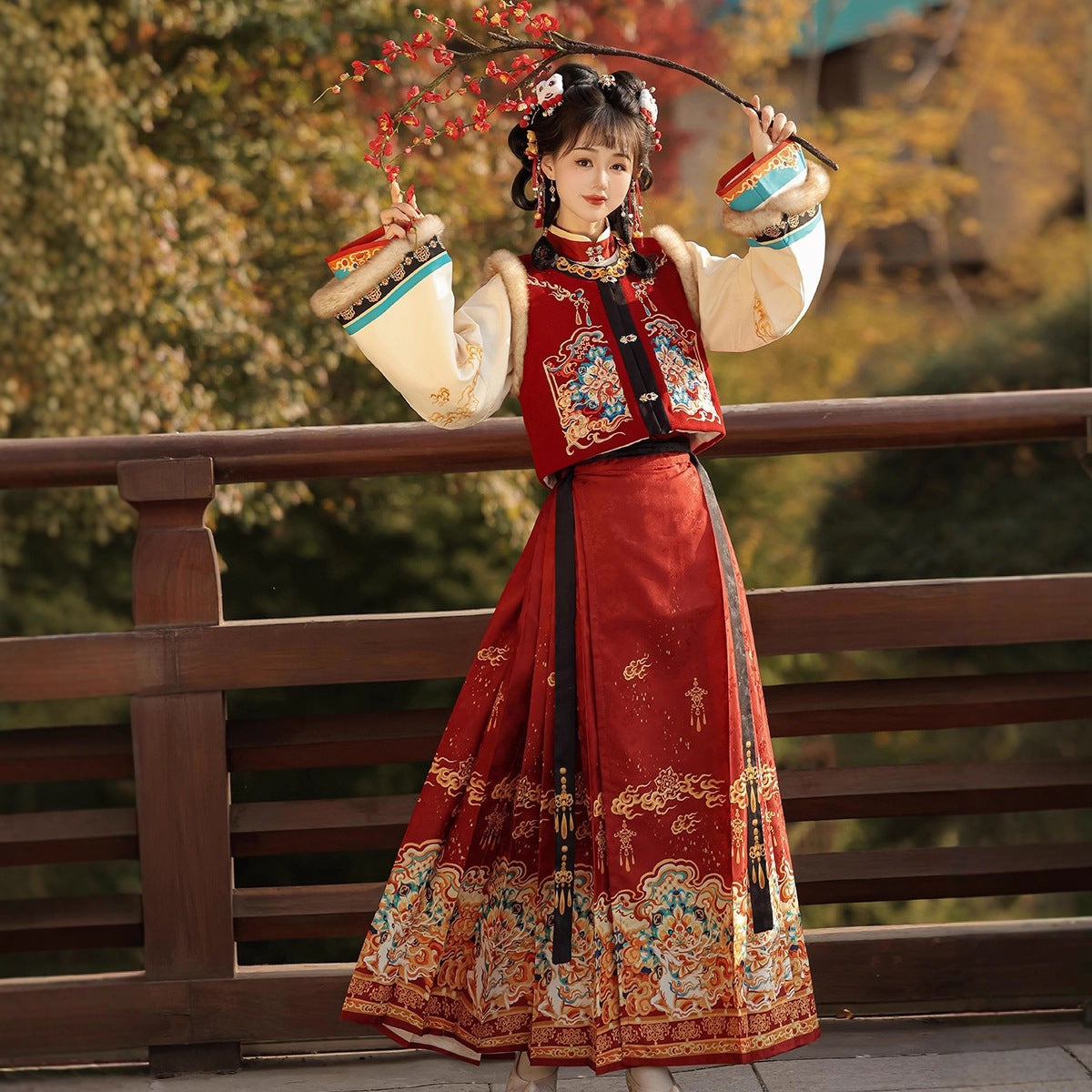 Ming Dynasty Dress Women's Mamian Skirt Luyu 鹿屿 Thicken Chinese Style Lunar New Year Clothing Winter