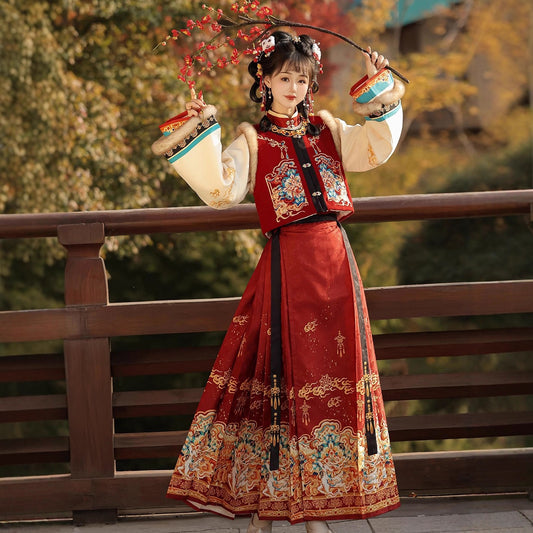 Ming Dynasty Dress Women's Mamian Skirt Luyu 鹿屿 Thicken Chinese Style Lunar New Year Clothing Winter