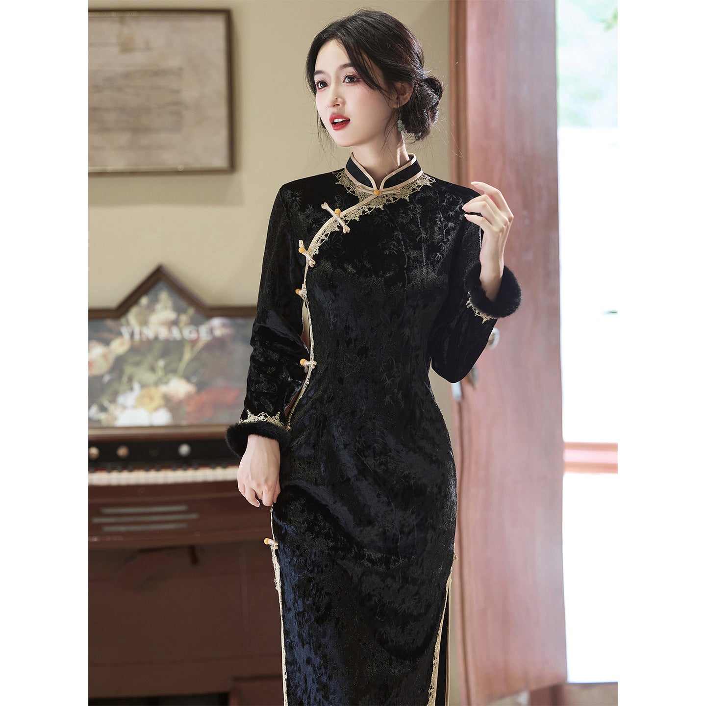 Women's Qipao Jintang 今棠 Asian Thicken Dress Chinese Modern Hanfu Clothing Velvet Cheongsam Winter