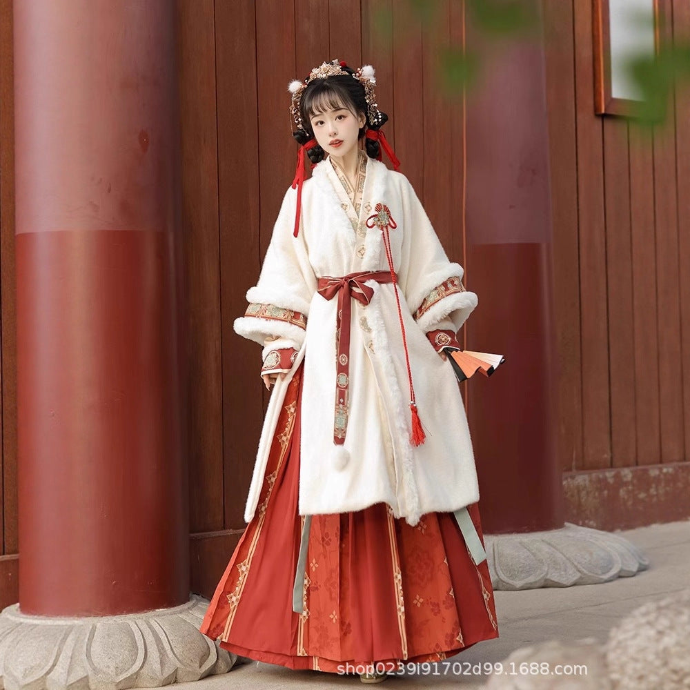 SONG Dynasty Clothing Qiongfa ng 琼芳 Women's Chinese Traditional Thicken Velvet Hanfu Autumn Winter
