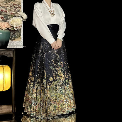 Ming Dynasty Dress Women's High Grade Fabrics Mamian Skirt Longhuang 龙煌 Hanfu Clothing Spring Summer Autumn