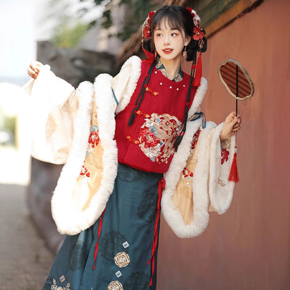 Ming Dynasty Mamian Clothing Chenlong 辰龙 Women's Chinese Traditional Thicken Velvet Lunar New Year Hanfu Autumn Winter